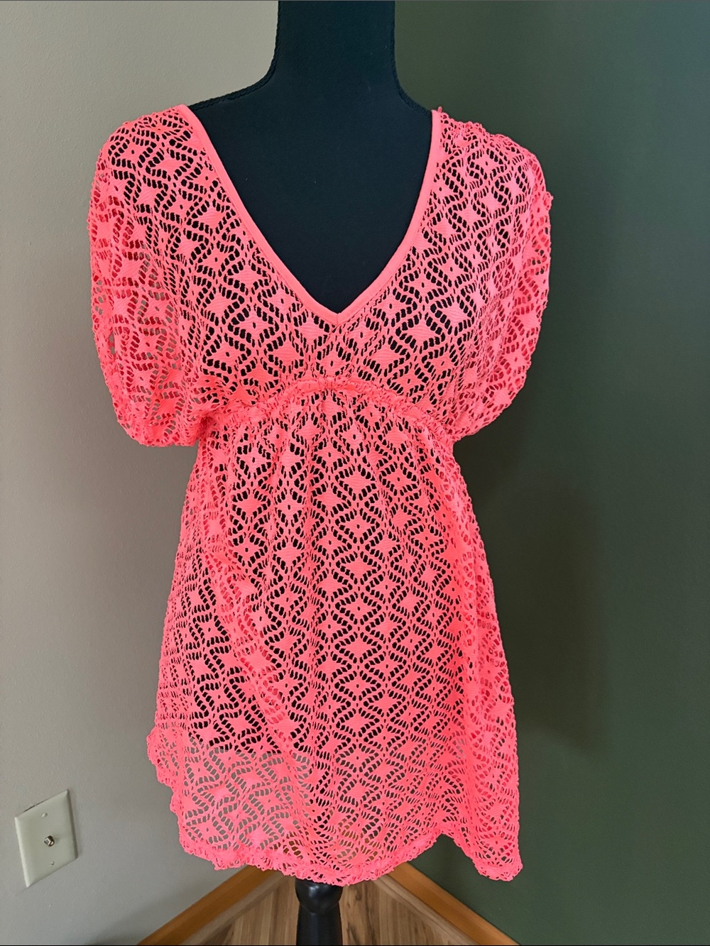 Miken Women’s Neon Pink Crochet Swim Cover-Up
